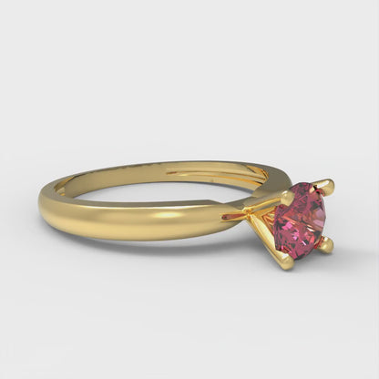 0.5 cttw Simulated Pink Tourmaline Solitaire  Engagement Ring - Solid Yellow Gold (VVS1, Round Cut,5.0mm)