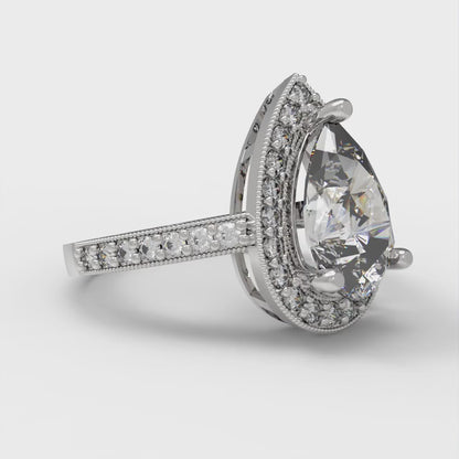 2.36 cttw Certified Moissanite Hidden Halo Engagement Ring - Solid Gold (VVS1, D-F,Pear Cut,10x7mm)