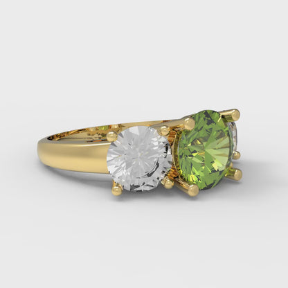 3 cttw Natural Peridot Three-Stone Engagement Ring - Solid Gold (Round Cut,7.5mm)