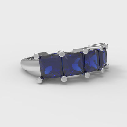 2.5 cttw Simulated Blue Sapphire Princess Cut White Gold Eternity Wedding Band