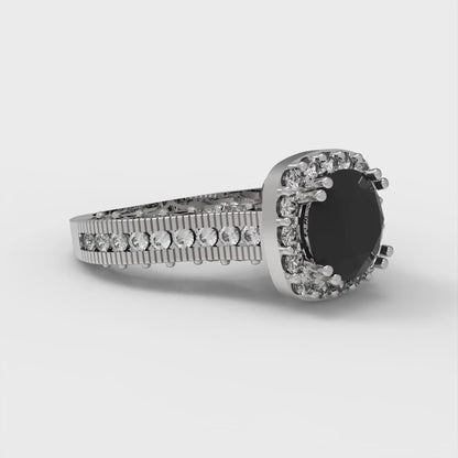 2.37 cttw Natural Onyx Hidden Halo Engagement Ring - Solid Gold (Round Cut,7.5mm)