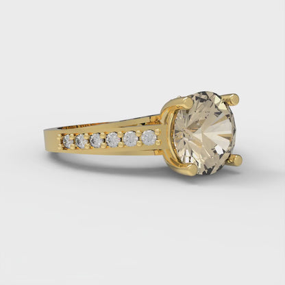 2.21 cttw Natural Morganite Solitaire with Zirconia Simulated Diamond Accents Engagement Ring - Solid Gold (Round Cut,8.0mm)