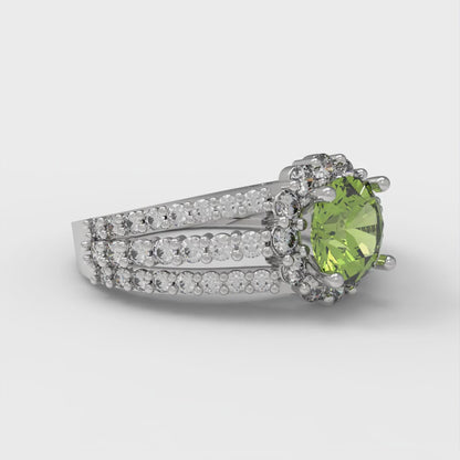 1.83 cttw Natural Peridot Hidden Halo Engagement Ring - Solid Gold (Round Cut,6.5mm)