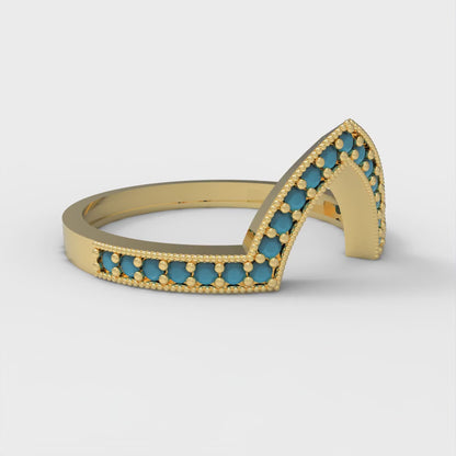 0.1875 cttw Simulated Turquoise Round Cut Yellow Gold Eternity Wedding Band