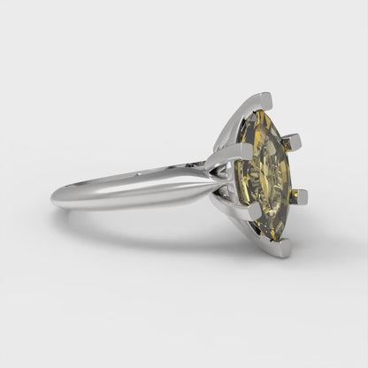 1 cttw Natural Citrine Solitaire  Engagement Ring - Solid White Gold  (VVS1, Marquise Cut,10x5mm)