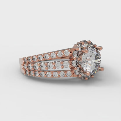 1.83 cttw Certified Moissanite Hidden Halo Engagement Ring - Solid Gold (VVS1, D-F,Round Cut,6.5mm)