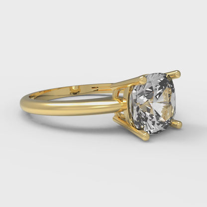 2 cttw Moissanite Solitaire  Engagement Ring - Solid Yellow Gold (VVS1, Cushion Cut,7mm)