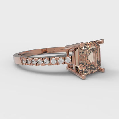 2.7 cttw Yellow Moissanite Solitaire with Zirconia Simulated Diamond Accents Engagement Ring - Solid Gold (Asscher Cut,6.5mm)