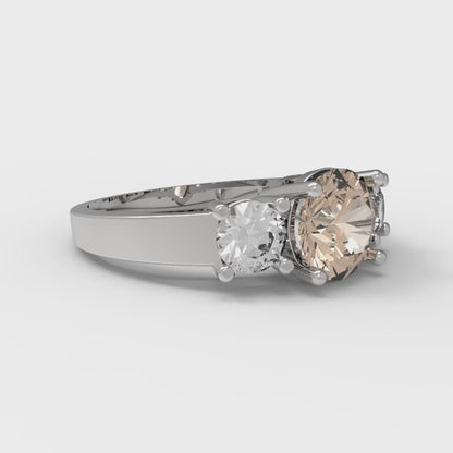 1.5 cttw Yellow Moissanite Three-Stone Engagement Ring - Solid Gold (Round Cut,6.5mm)