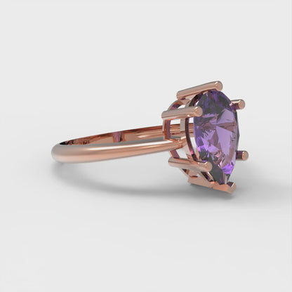 1.5 cttw Natural Amethyst Solitaire  Engagement Ring - Solid Gold (Pear Cut,9x6mm)