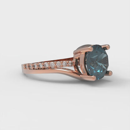 1.71 cttw Natural London Blue Topaz Solitaire with Zirconia Simulated Diamond Accents Engagement Ring - Solid Rose Gold (VVS1, Round Cut,7.5mm)