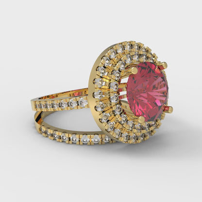 2.73 cttw Round Cut Simulated Ruby Bridal Set - Solid Yellow Gold Engagement Ring & Wedding Band