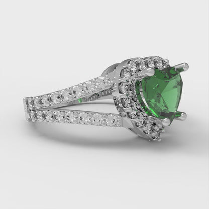 1.49 cttw Simulated Emerald Hidden Halo Engagement Ring - Solid Gold (Heart Cut,6.5mm)