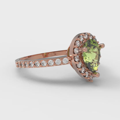 0.755 cttw Natural Peridot Hidden Halo Engagement Ring - Solid Gold (Pear Cut,7x5mm )