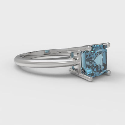 1 cttw Zirconia Simulated Blue Diamond Solitaire  Engagement Ring - Solid White Gold (VVS1, Asscher Cut,6mm)
