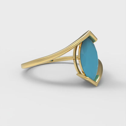 2 cttw Simulated Turquoise Solitaire  Engagement Ring - Solid Yellow Gold (VVS1, Marquise Cut,12x6mm )