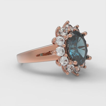 2.72 cttw Natural London Blue Topaz Hidden Halo Engagement Ring - Solid Gold (Oval Cut,9x7mm)