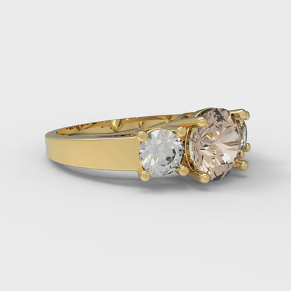 1.5 cttw Yellow Moissanite Three-Stone Engagement Ring - Solid Gold (Round Cut,6.5mm)