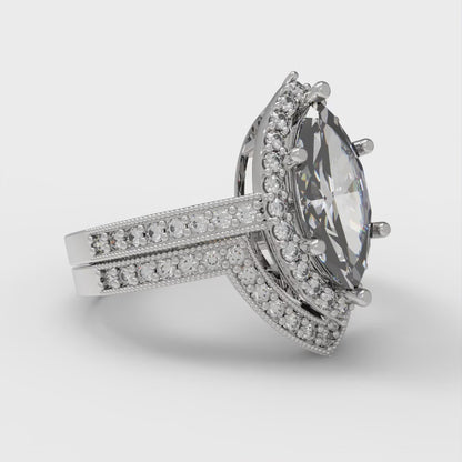 2.4875 cttw Marquise Cut Zirconia Simulated Diamond Bridal Set - Solid White Gold Engagement Ring & Wedding Band