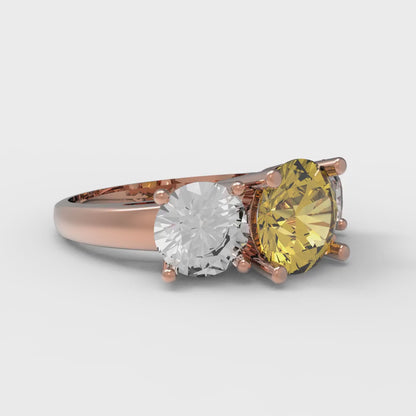 3 cttw Natural Citrine Three-Stone Engagement Ring - Solid Gold (Round Cut,7.5mm)