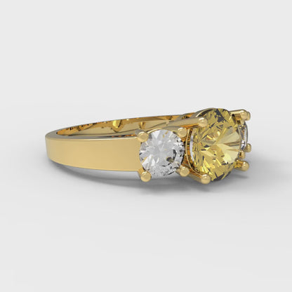 1.5 cttw Natural Citrine Three-Stone Engagement Ring - Solid Gold (Round Cut,6.5mm)