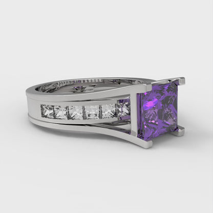 2.28 cttw Princess Cut Simulated Alexandrite Bridal Set - Solid White Gold Engagement Ring & Wedding Band