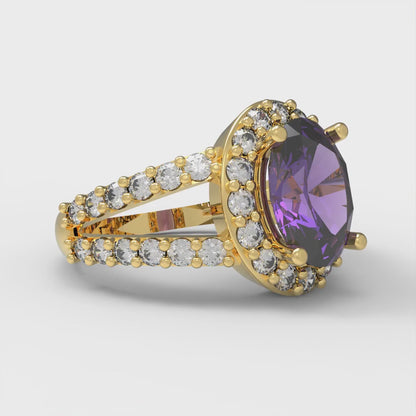 2.6 cttw Natural Amethyst Hidden Halo Engagement Ring - Solid Gold (Oval Cut,9x7mm)