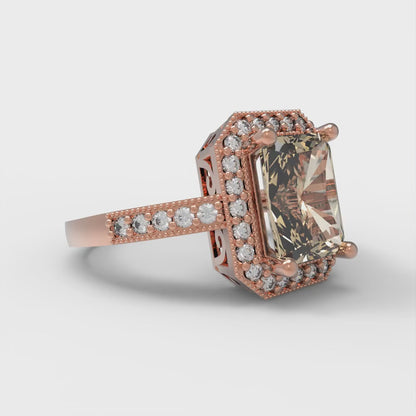 2.78 cttw Natural Morganite Hidden Halo Engagement Ring - Solid Gold (Emerald Cut,8.5x6.5mm)