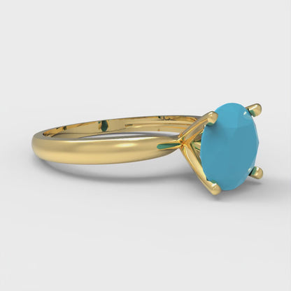 1.5 cttw Simulated Turquoise Solitaire  Engagement Ring - Solid Gold (Round Cut,7.5mm)