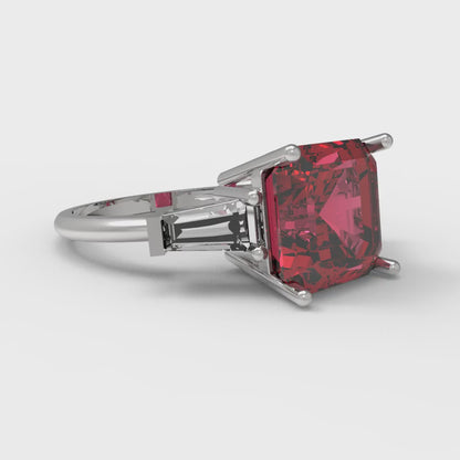 3 cttw Simulated Pink Tourmaline Three-Stone Engagement Ring - Solid Gold (Asscher Cut,8.0mm)