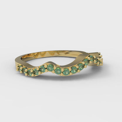 0.23 cttw Simulated Emerald Round Cut Yellow Gold Eternity Wedding Band