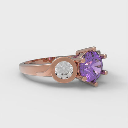 1.72 cttw Simulated Alexandrite Three-Stone Engagement Ring - Solid Rose Gold (VVS1, Round Cut,6.5mm)
