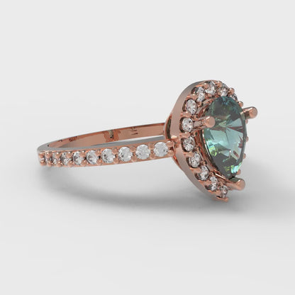 0.755 cttw Blue Moissanite Hidden Halo Engagement Ring - Solid Gold (Pear Cut,7x5mm )