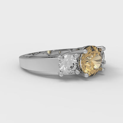 1.5 cttw Zirconia Simulated Champagne Diamond Three-Stone Engagement Ring - Solid Gold (VVS1, Round Cut,6.5mm)