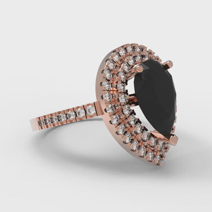 2.48 cttw Natural Onyx Hidden Halo Engagement Ring - Solid Rose Gold (VVS1, Pear Cut,10X7mm )