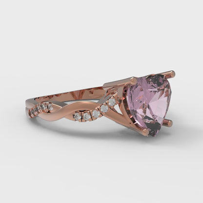 2.1 cttw Zirconia Simulated Pink Diamond Solitaire with Zirconia Simulated Diamond Accents Engagement Ring - Solid Gold (VVS1, Heart Cut,8mm)