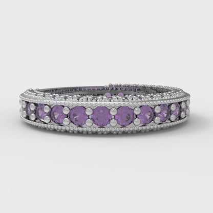 1.44 cttw Natural Amethyst Round Cut White Gold Eternity Wedding Band