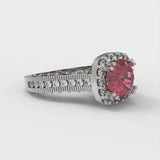 2.7 ct Brilliant Round Cut Simulated Pink Tourmaline Stone White Gold Halo Solitaire with Accents Ring