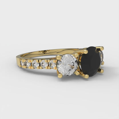 1.97 cttw Natural Onyx Three-Stone Engagement Ring - Solid Gold (Round Cut,6.5mm)
