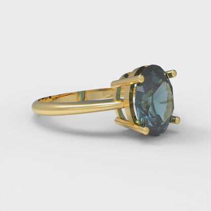 2 cttw Natural London Blue Topaz Solitaire  Engagement Ring - Solid Yellow Gold (VVS1, Oval Cut,9x7mm)