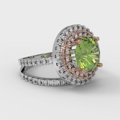 2.73 cttw Round Cut Natural Peridot Bridal Set - Solid White/Rose Gold Engagement Ring & Wedding Band