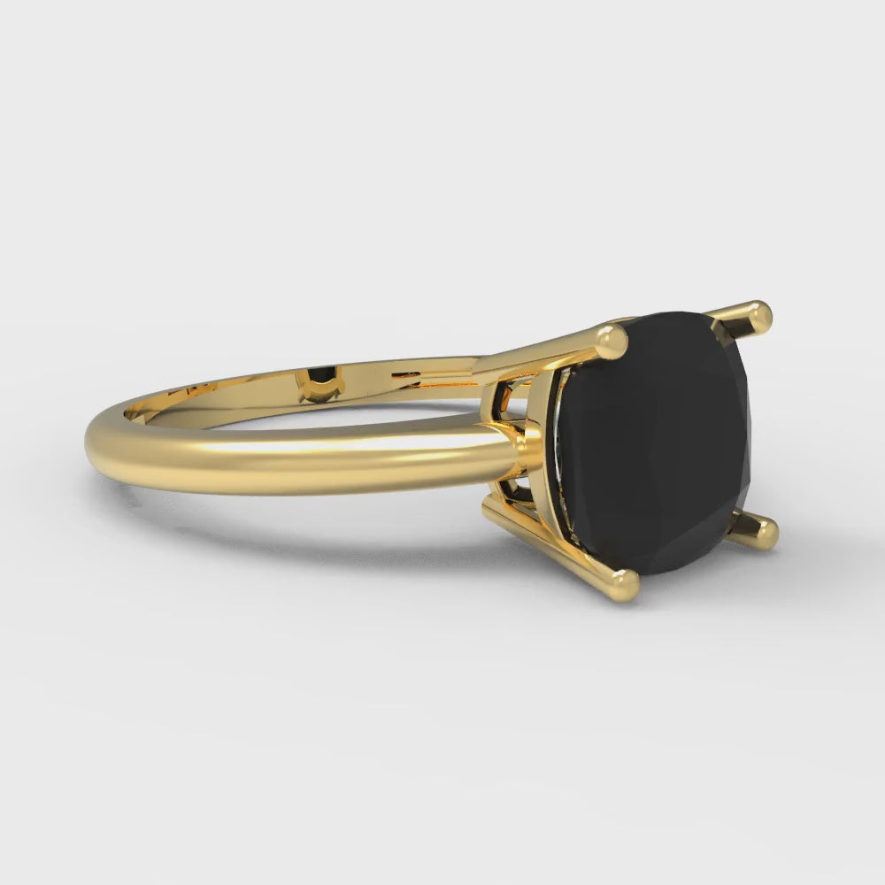 2 cttw Natural Onyx Solitaire  Engagement Ring - Solid Gold (Cushion Cut,7mm)