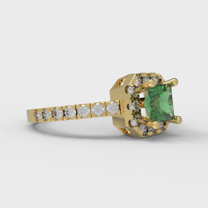 0.89 cttw Simulated Emerald Hidden Halo Engagement Ring - Solid Gold (Princess Cut,4.5mm)