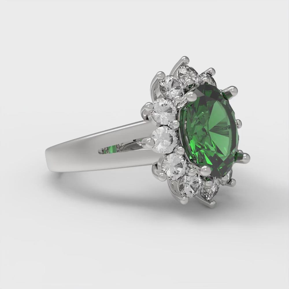2.72 cttw Simulated Emerald Hidden Halo Engagement Ring - Solid Gold (Oval Cut,9x7mm)
