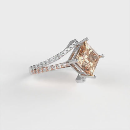 2.3075 cttw Yellow Moissanite Solitaire with Zirconia Simulated Diamond Accents Engagement Ring - Solid White/Rose Gold (VVS1, Princess Cut,7.0mm)