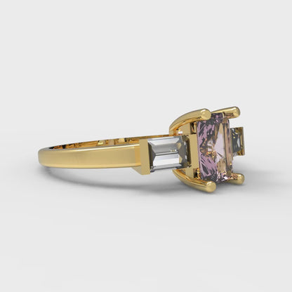 0.8 cttw Zirconia Simulated Pink Diamond Three-Stone Engagement Ring - Solid Gold (VVS1, Emerald Cut,6x4mm)