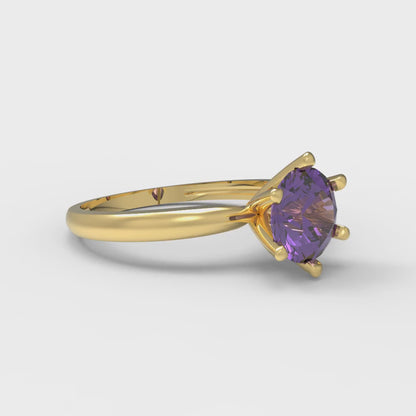 1 cttw Natural Amethyst Solitaire  Engagement Ring - Solid Gold (Round Cut,6.5mm)