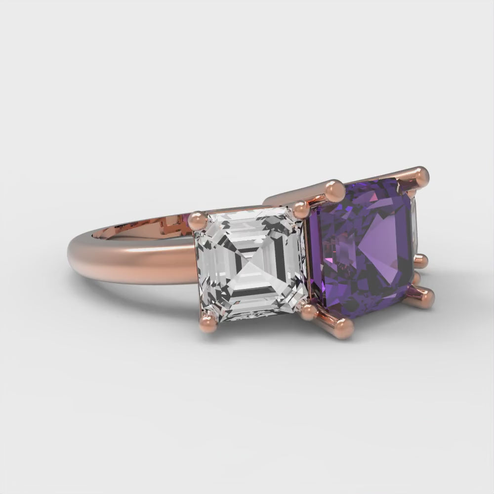 4 cttw Natural Amethyst Three-Stone Engagement Ring - Solid Gold (Square Emerald Cut,7.0X7.0mm)