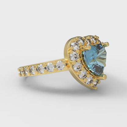 2.03 cttw Natural Swiss Blue Topaz Hidden Halo Engagement Ring - Solid Gold (Heart Cut,7.0mm)
