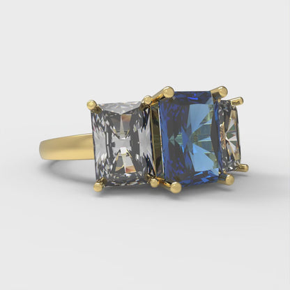 4 cttw Simulated Tanzanite Three-Stone Engagement Ring - Solid Gold (Emerald Cut,8x6mm)